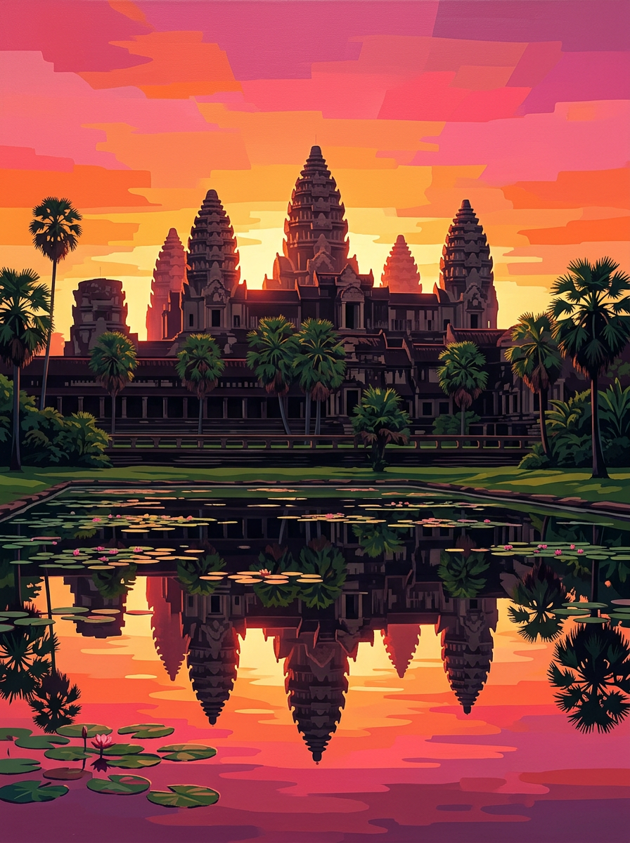 Angkor Wat Sunrise (150 Color Diamond Painting)