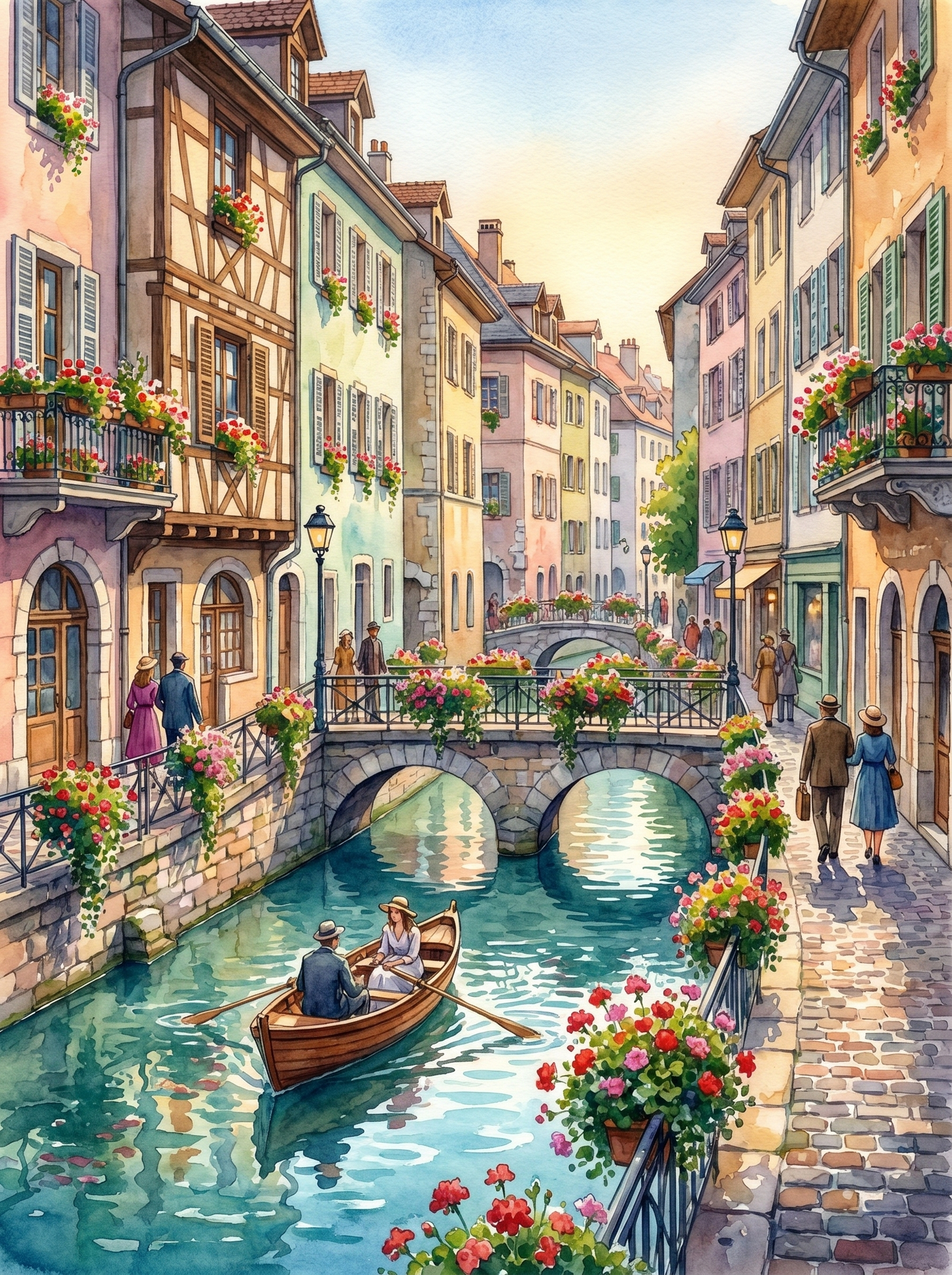 Annecy Canal Flowers Watercolor (150 Color Diamond Painting)
