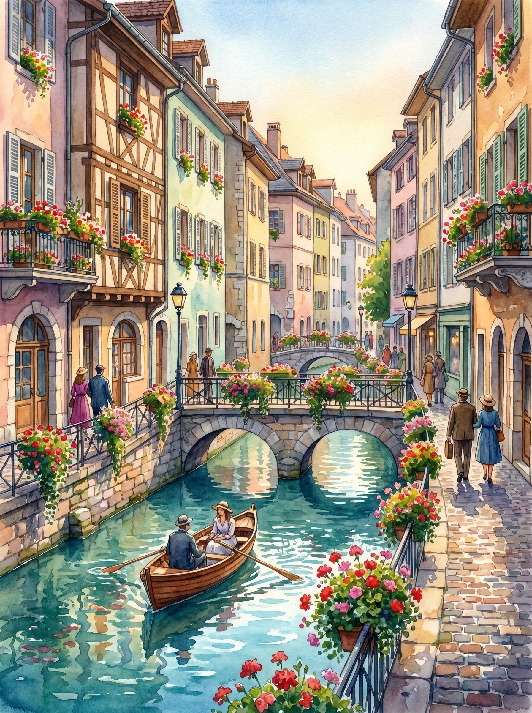 Annecy Canal Flowers Watercolor (150 Color Diamond Painting)