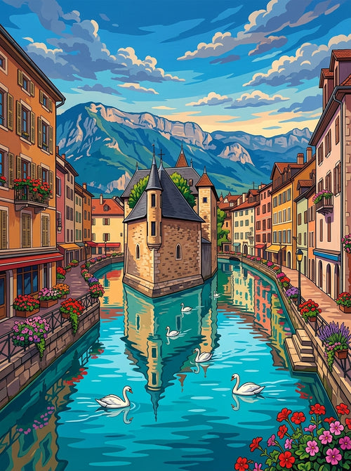 Annecy Canal Old Town (150 Color Diamond Painting)