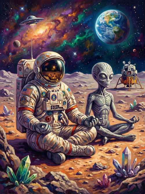 Astronaut And Alien Moon (150 Color Diamond Painting)