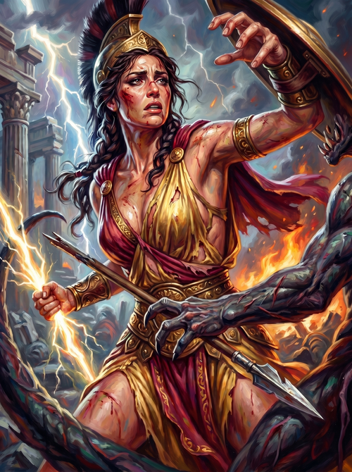 Athena Lightning Spear Medusa Battle (150 Color Diamond Painting)