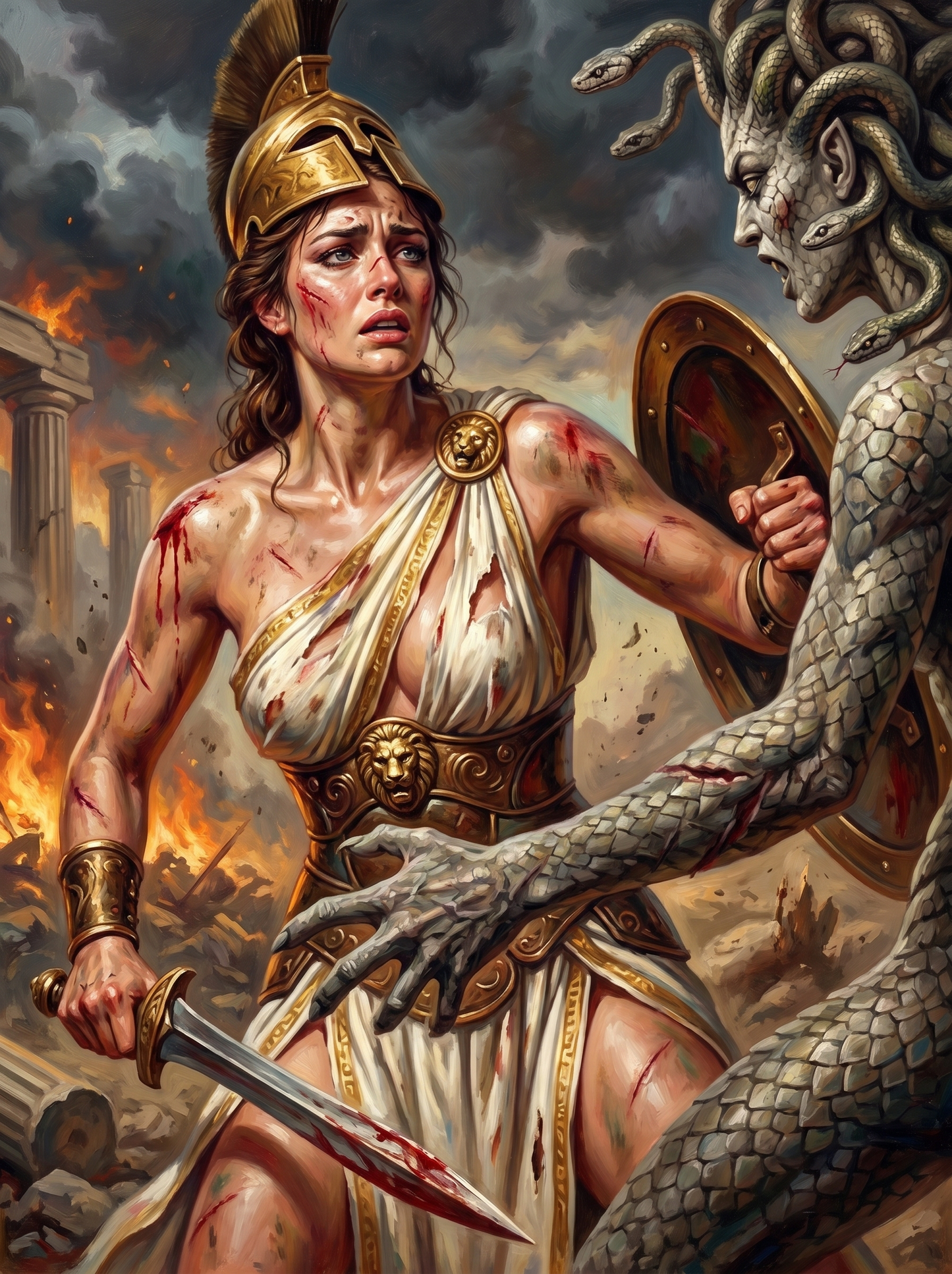 Athena Warrior Versus Medusa (150 Color Diamond Painting)