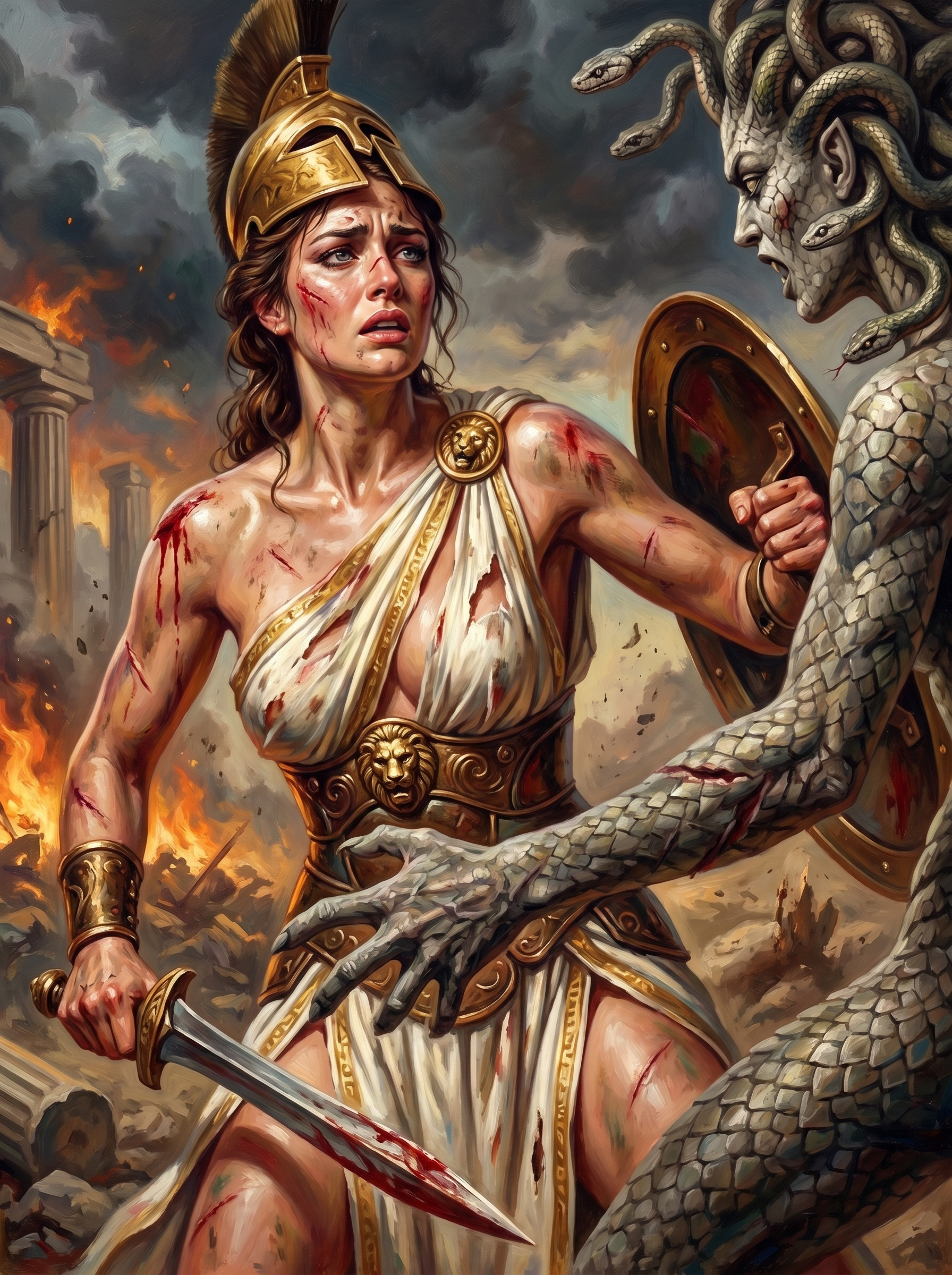 Athena Warrior Versus Medusa (150 Color Diamond Painting)