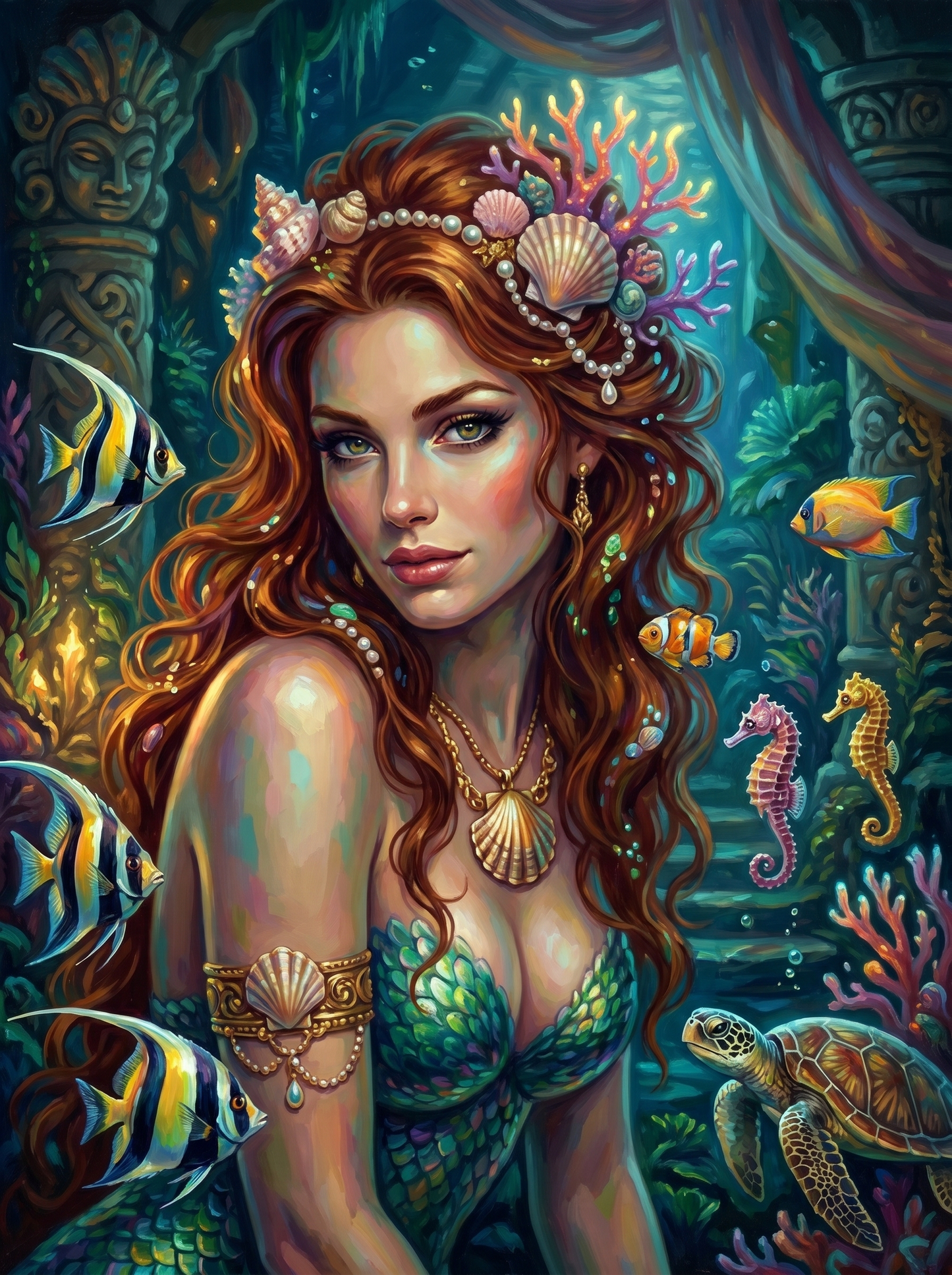 Auburn Mermaid Sea Turtle Temple (150 Color Diamond Painting)