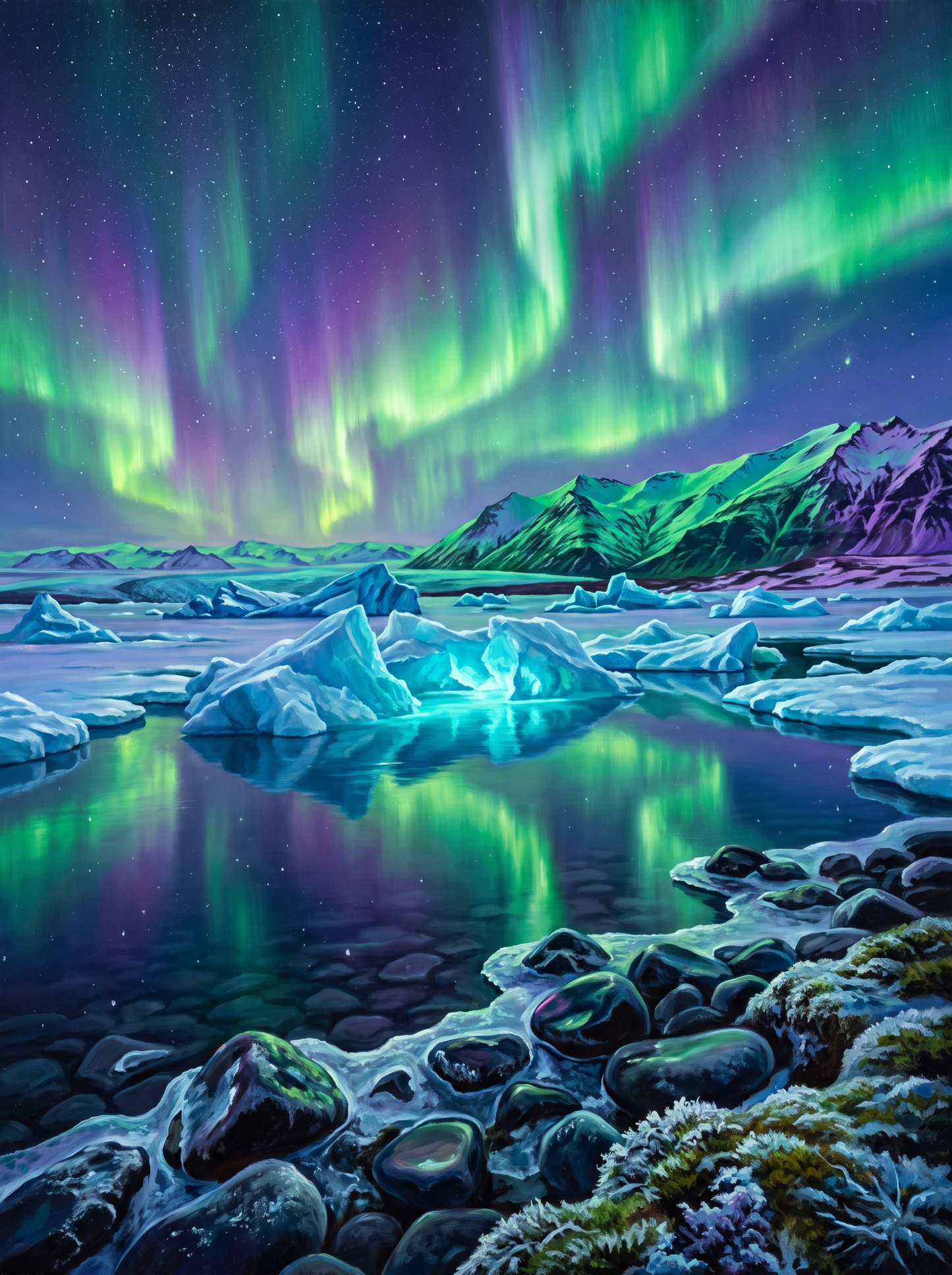 Aurora over Icebergs