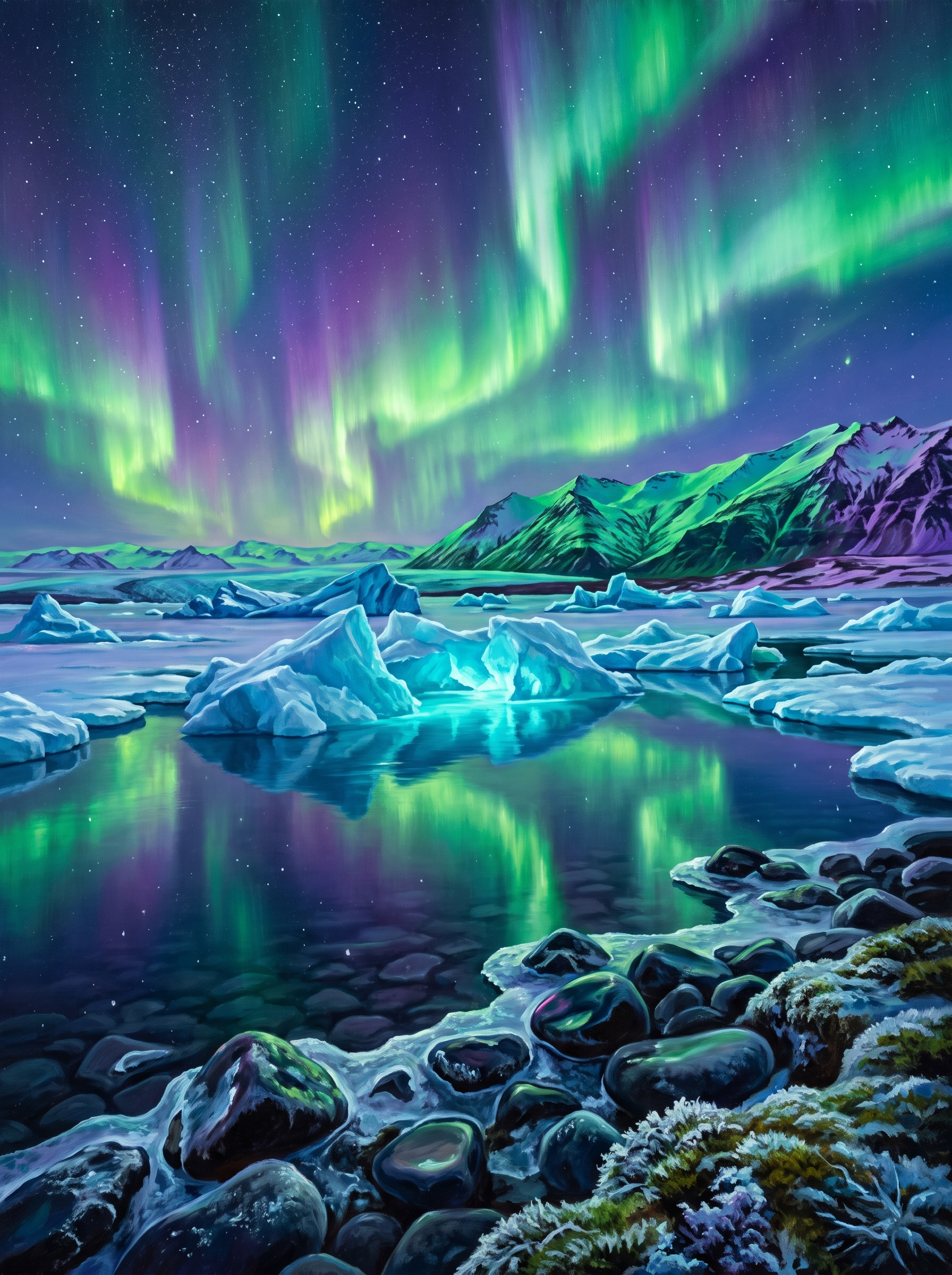 Aurora over Icebergs