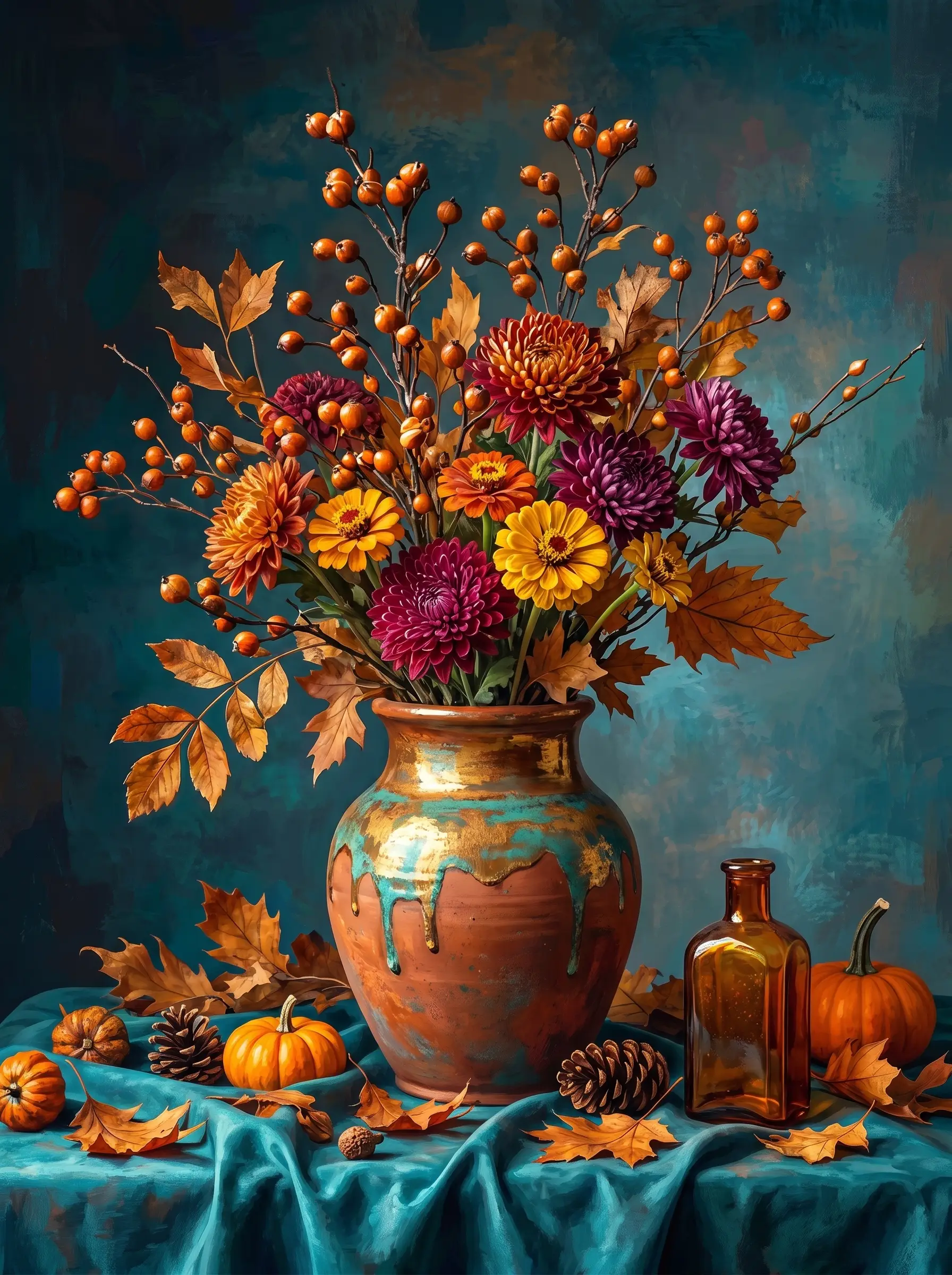 Autumn Chrysanthemum Vase (Diamond Painting)