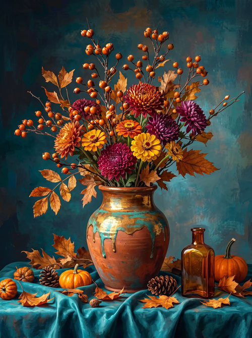 Autumn Chrysanthemum Vase (Diamond Painting)