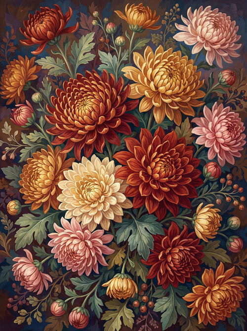 Autumn Dahlia Garden (100 Color Diamond Painting)