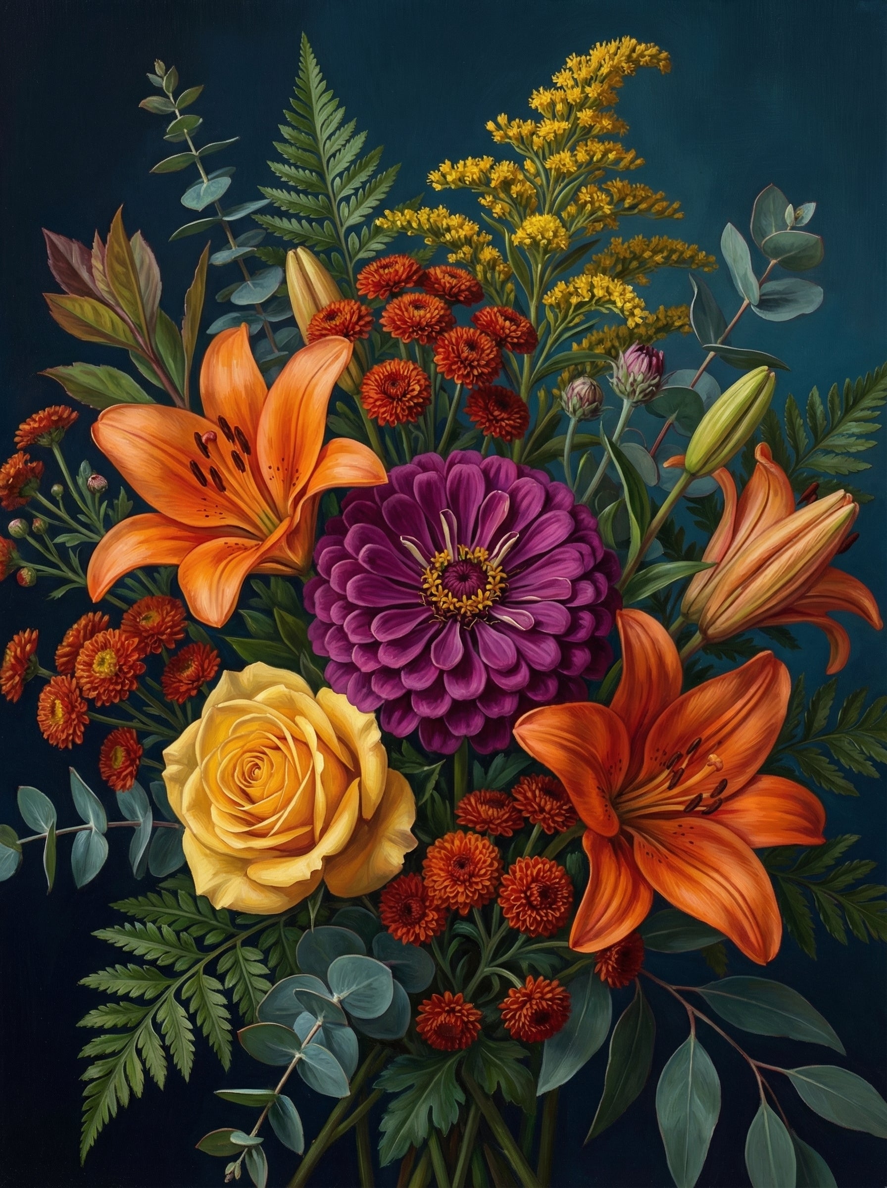 Autumn Floral Teal Background (100 Color Diamond Painting)
