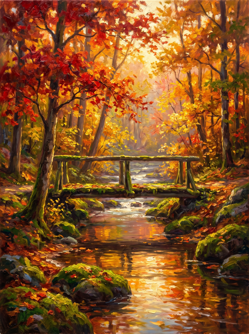 Autumn Forest Stream Golden Light