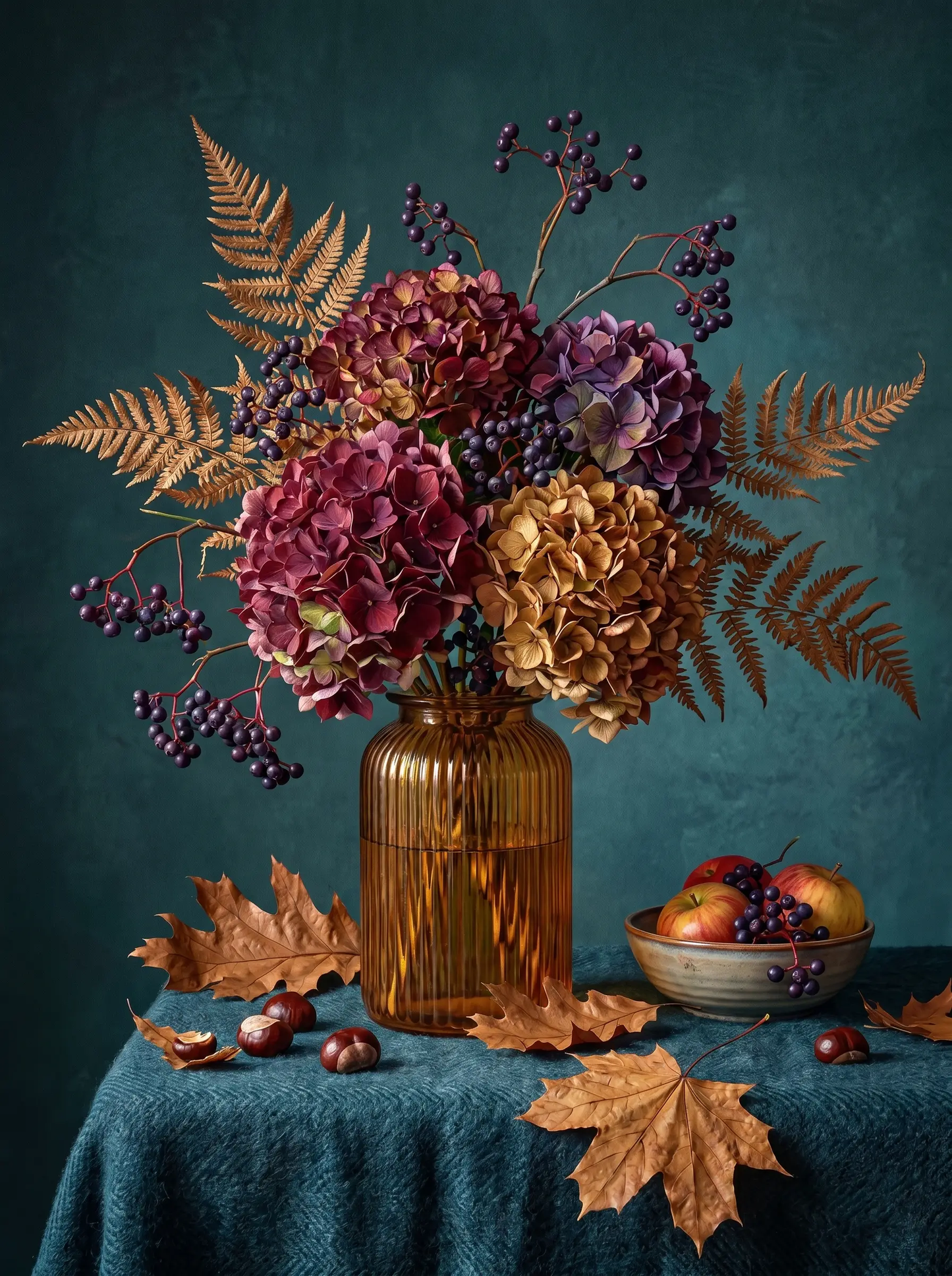 Autumn Hydrangea Amber Jar (Diamond Painting)