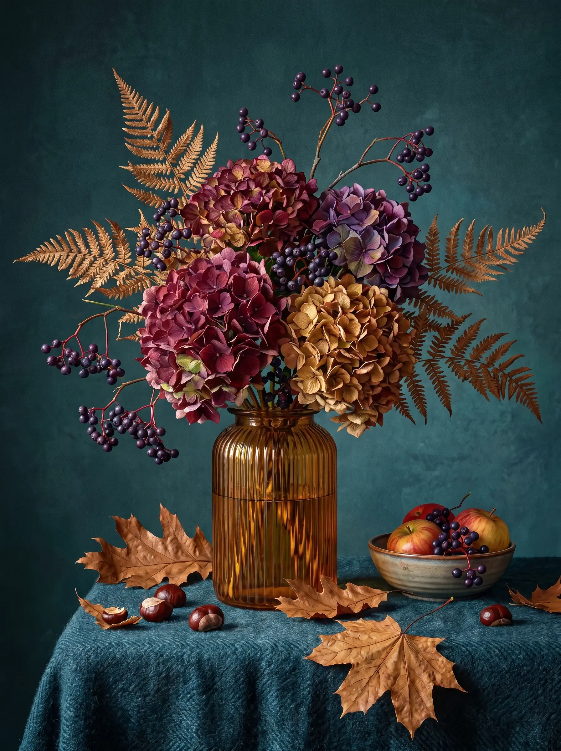 Autumn Hydrangea Amber Jar (Diamond Painting)