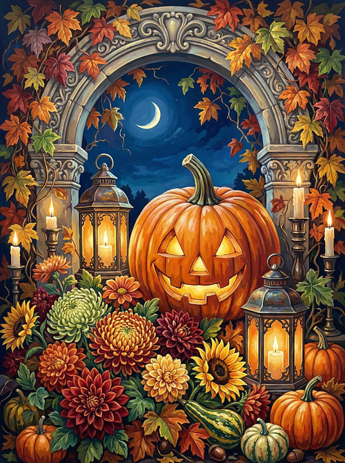 Autumn Pumpkin Lantern Gateway (Diamond Painting)