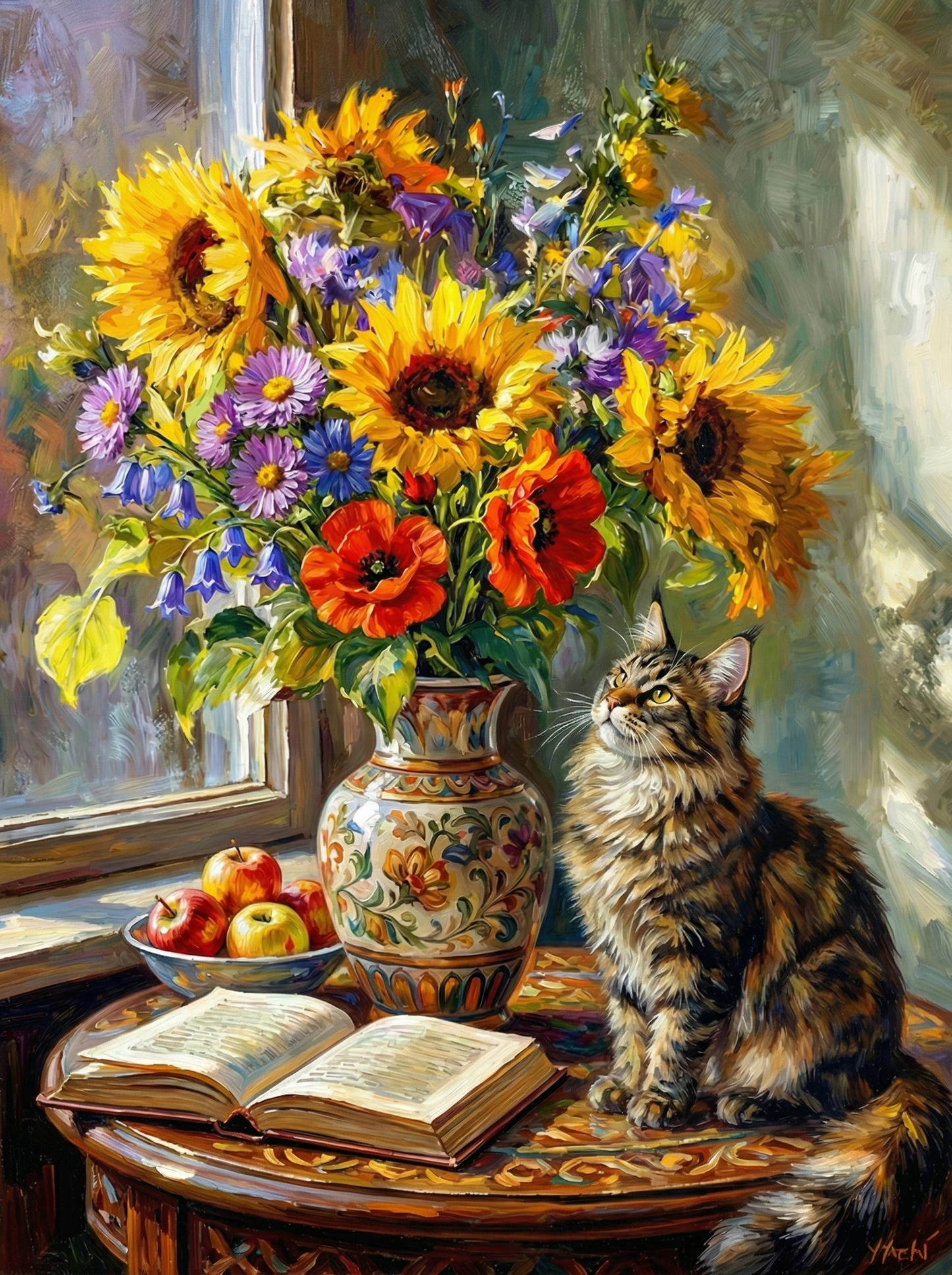 Autumn Romance With Umbrella (100 Color Diamond Painting)