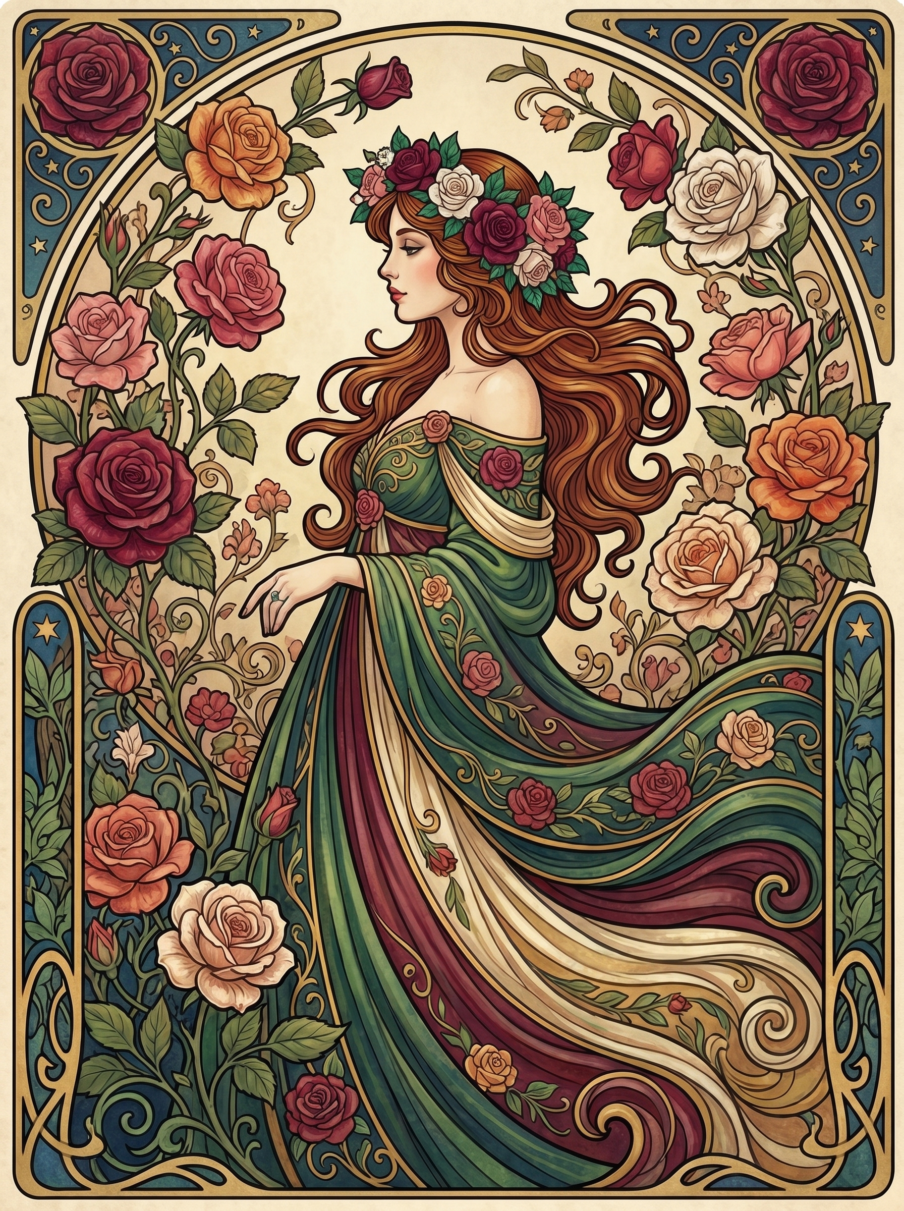 Autumn Rose Garden Woman (80 Colors)