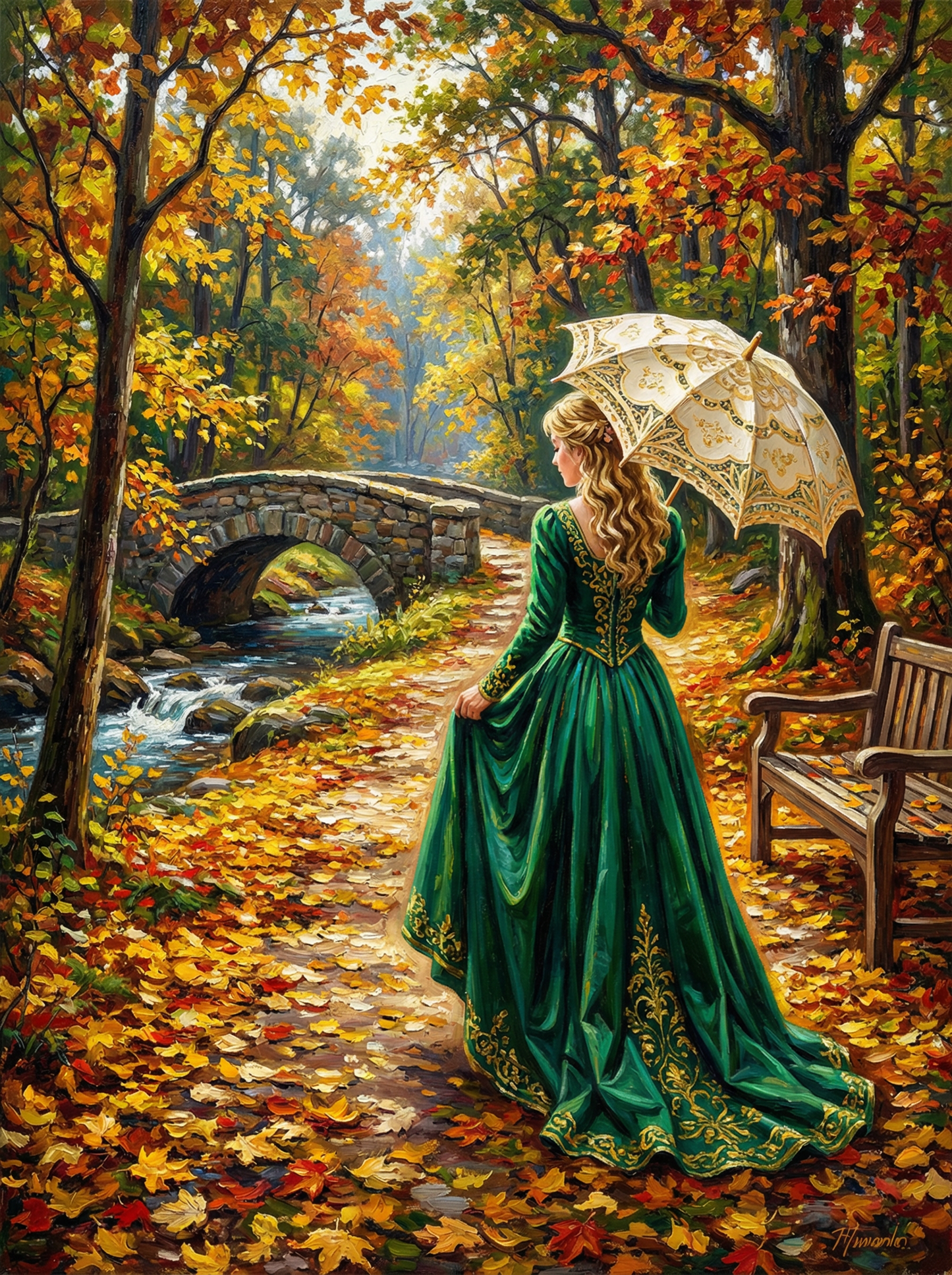 Autumn Stroll Stone Bridge (100 Color Diamond Painting) Diamond Painting kit