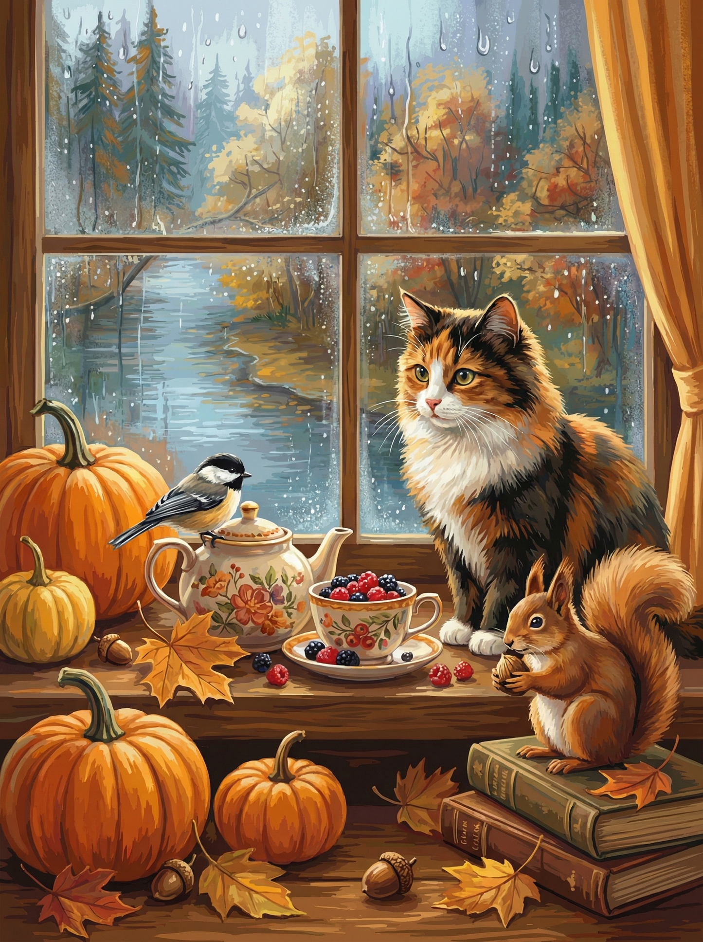 Autumn Window Cat (Diamond Painting) Diamond Painting kit