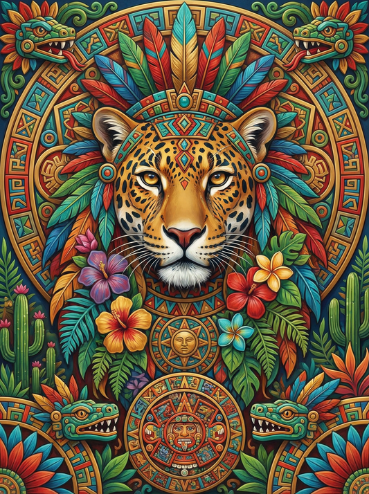 Aztec Jaguar Mandala (100 Color Diamond Painting)