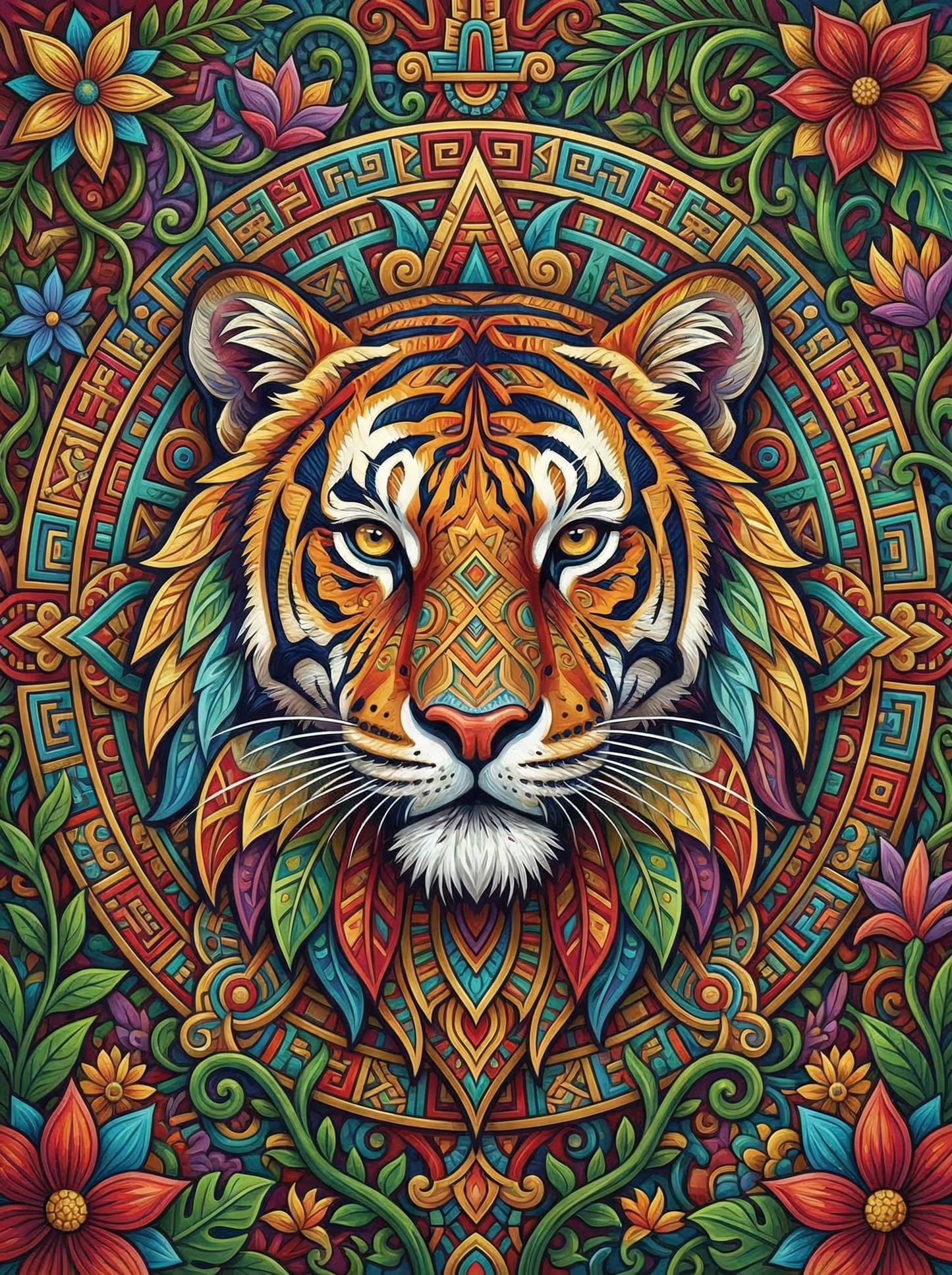 Aztec Tiger Mandala (100 Color Diamond Painting) Diamond Painting kit