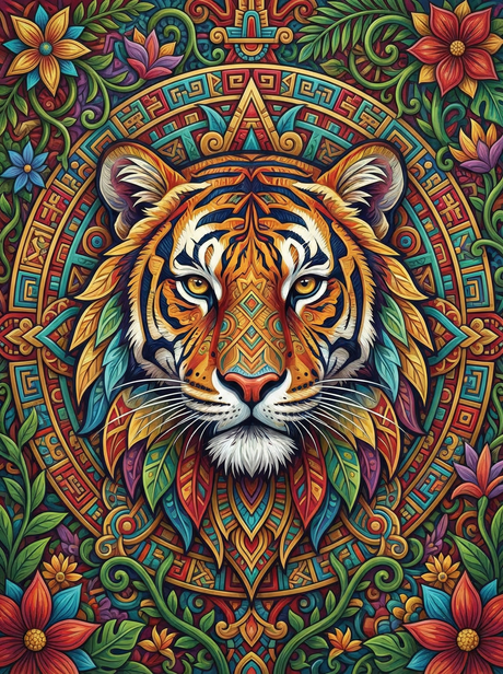 Aztec Tiger Mandala (100 Color Diamond Painting) Diamond Painting kit
