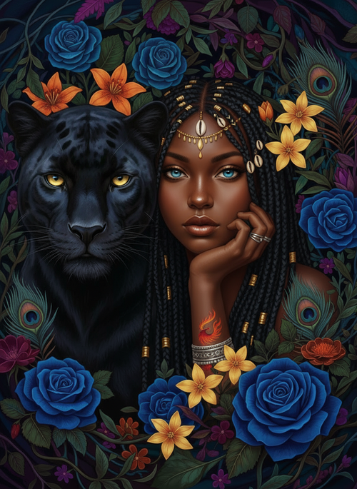 Panther Protector Bloom (100 Color Diamond Painting) Diamond Painting kit