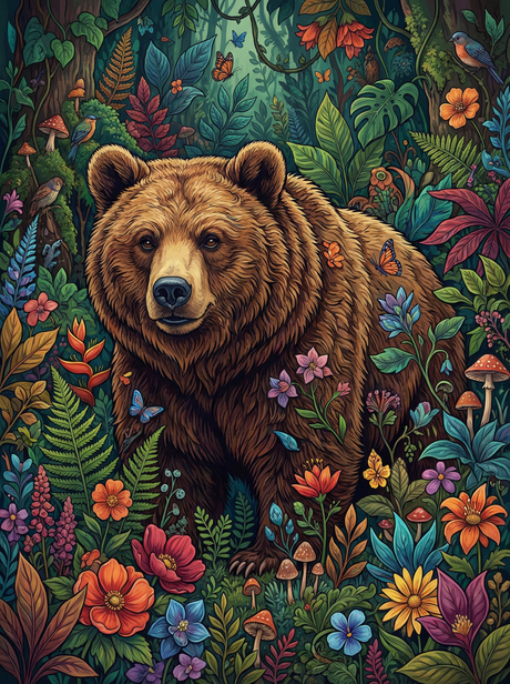 Wildflower Forest Brown Bear (Diamond Painting) Diamond Painting kit
