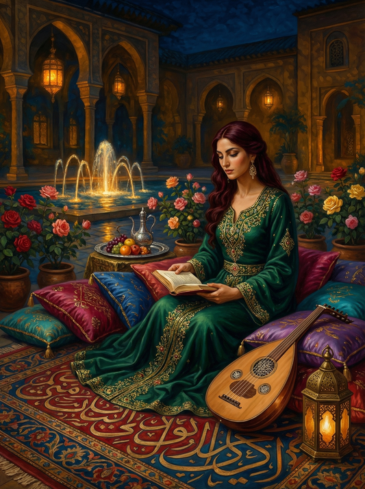 Midnight Courtyard Reader (Board Canvas)