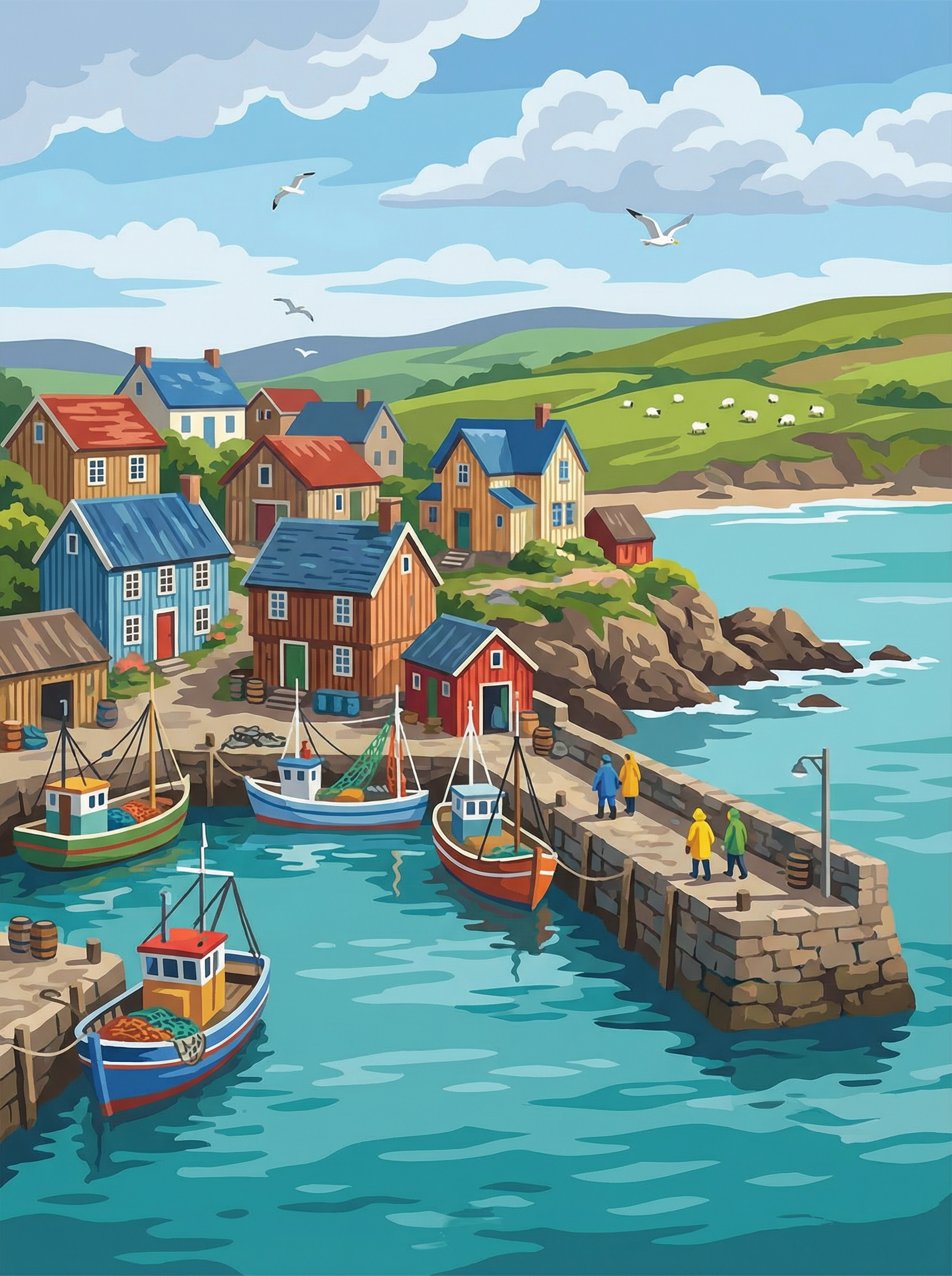Cliffside Fishing Village (Diamond Painting)
