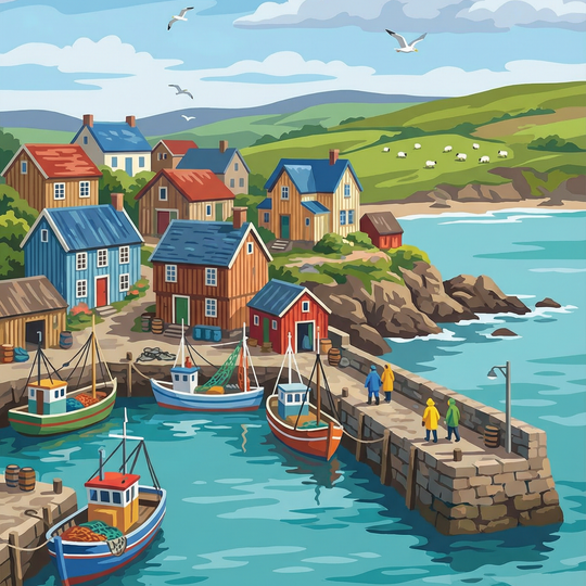 Cliffside Fishing Village (Diamond Painting)