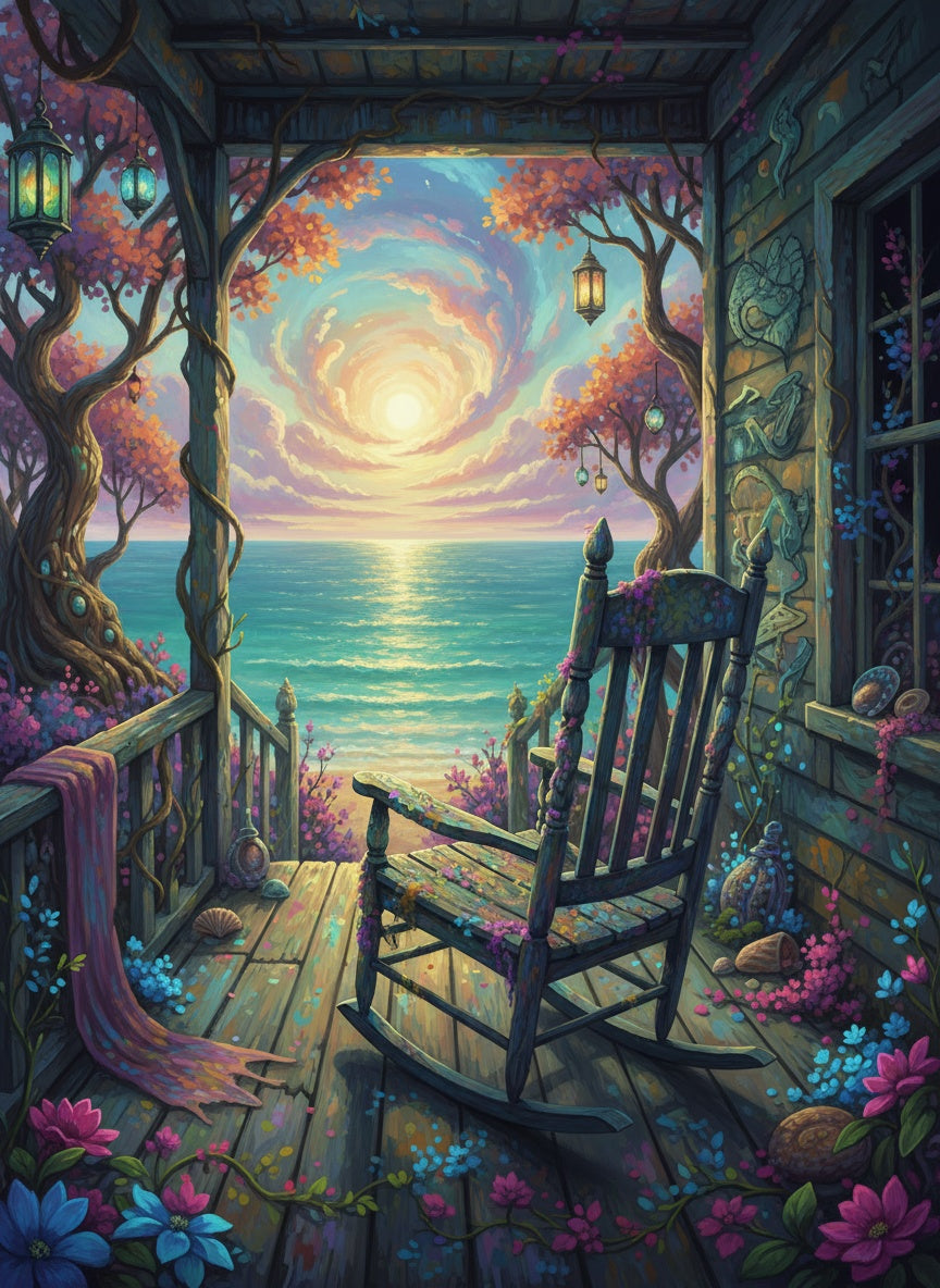 Sunset Porch by the Sea (Board Canvas)