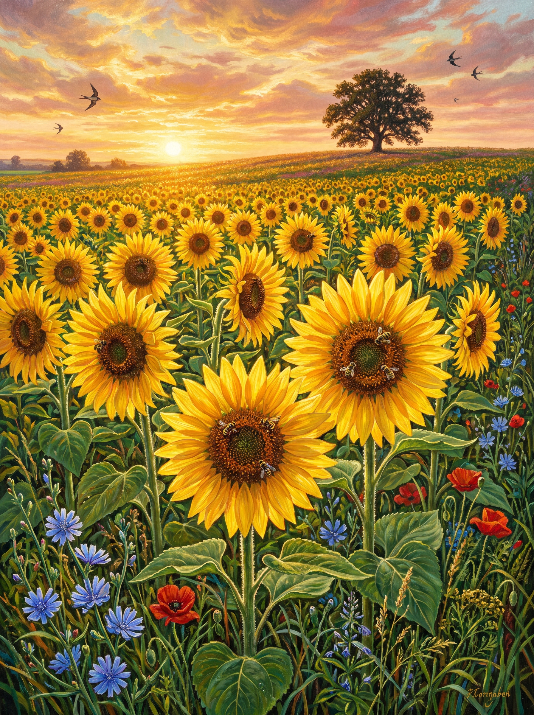 Backlit Sunflowers
