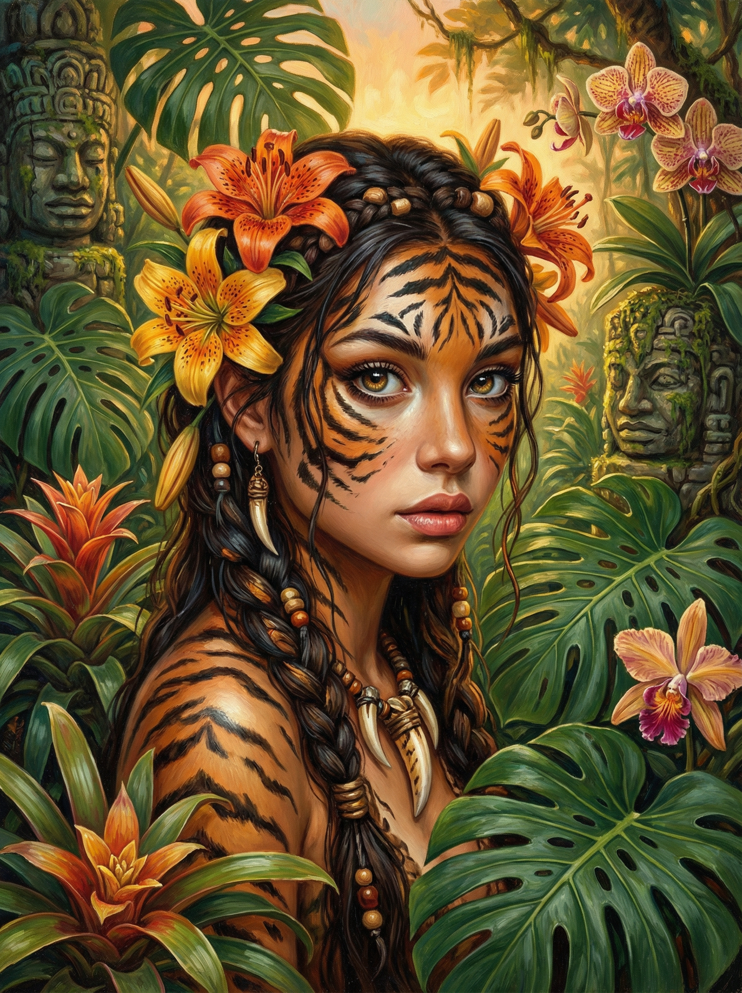Jungle Spirit with Tiger Marks (100 Color Diamond Painting) Diamond Painting kit