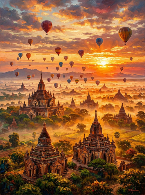 Bagan Temples Balloons (150 Color Diamond Painting)