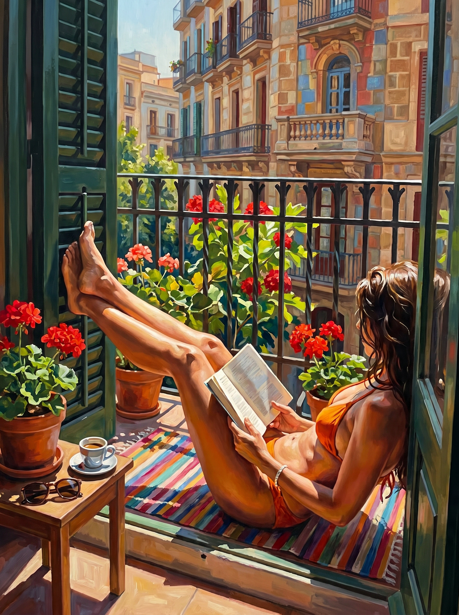 Balcony Reading Woman (150 Color Diamond Painting)