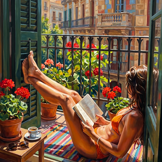 Balcony Reading Woman (150 Color Diamond Painting)