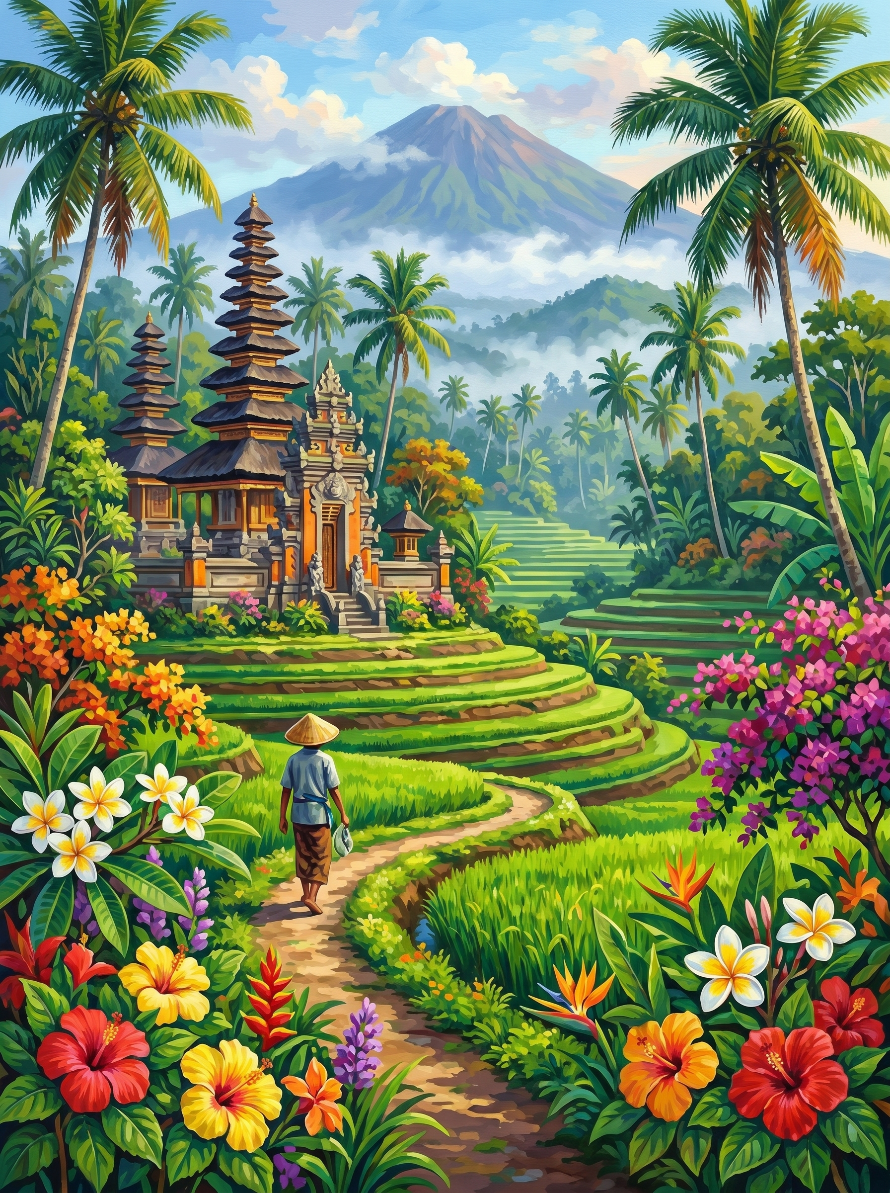 Bali Ubud Rice Terrace Temple (150 Color Diamond Painting)
