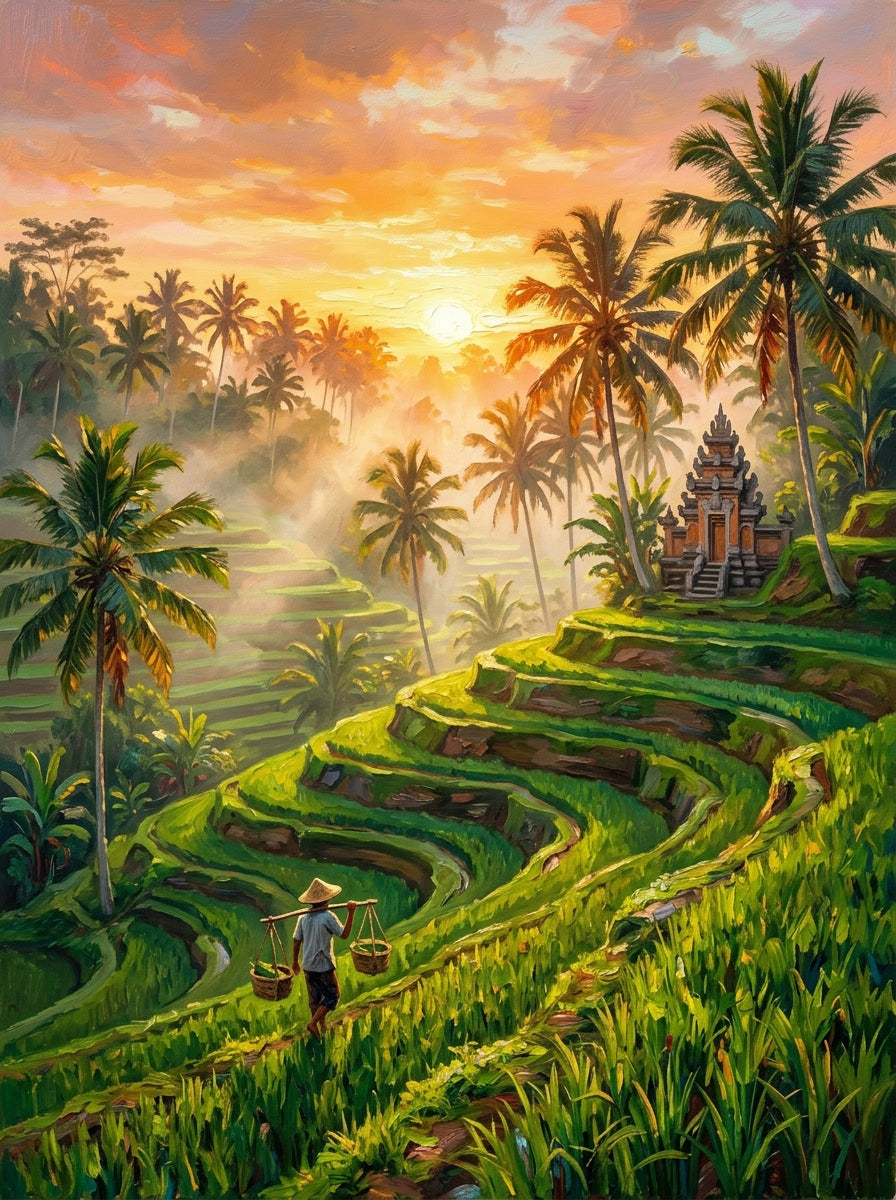 Bali Ubud Rice Terraces Impasto (150 Color Diamond Painting)