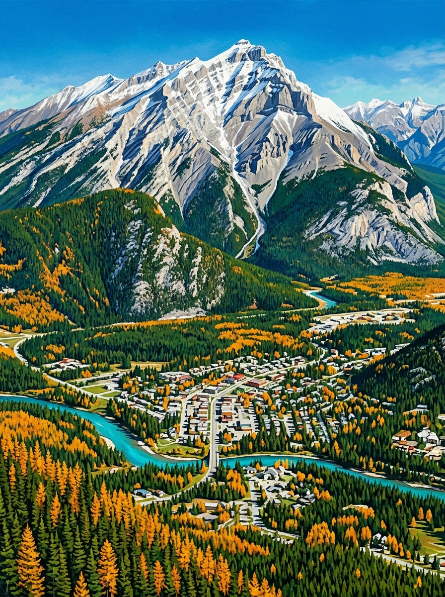 Banff Mountain Town Autumn Documentary (150 Color Diamond Painting)