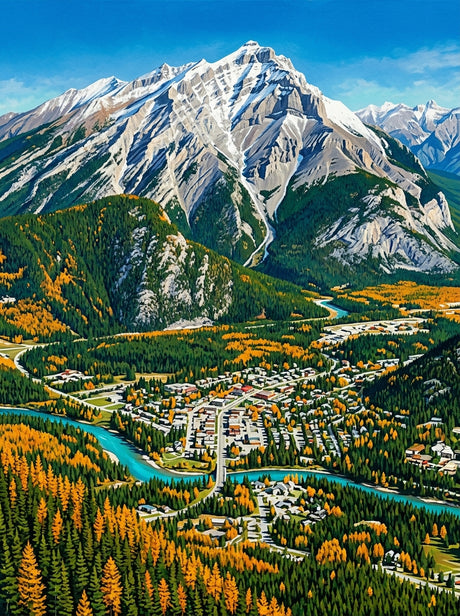 Banff Mountain Town Autumn Documentary (150 Color Diamond Painting) Diamond Painting kit