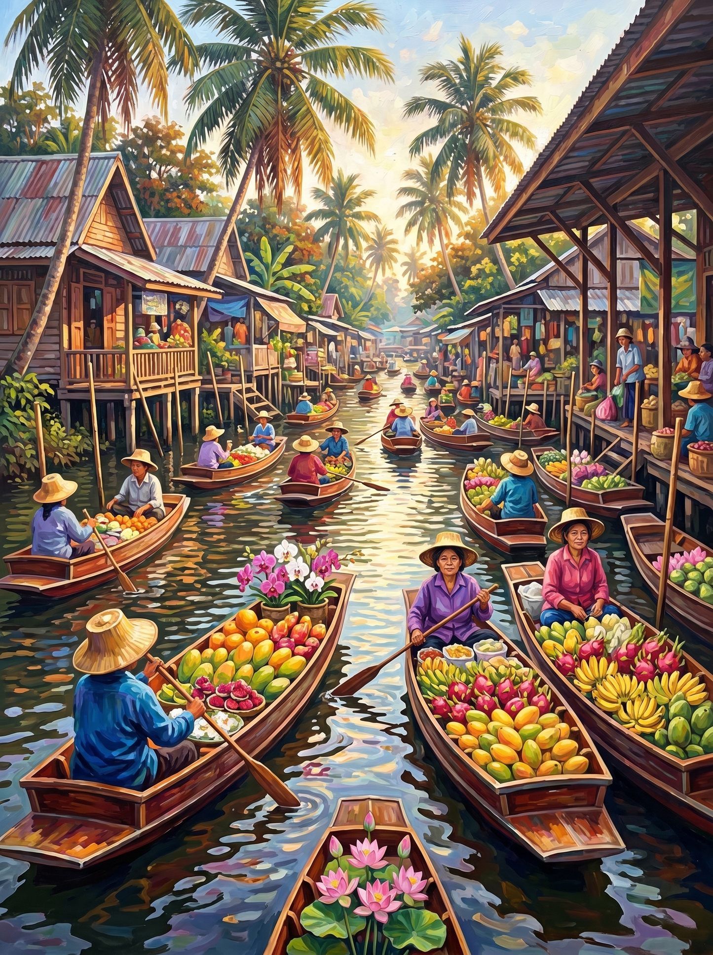 Bangkok Floating Market (150 Color Diamond Painting)