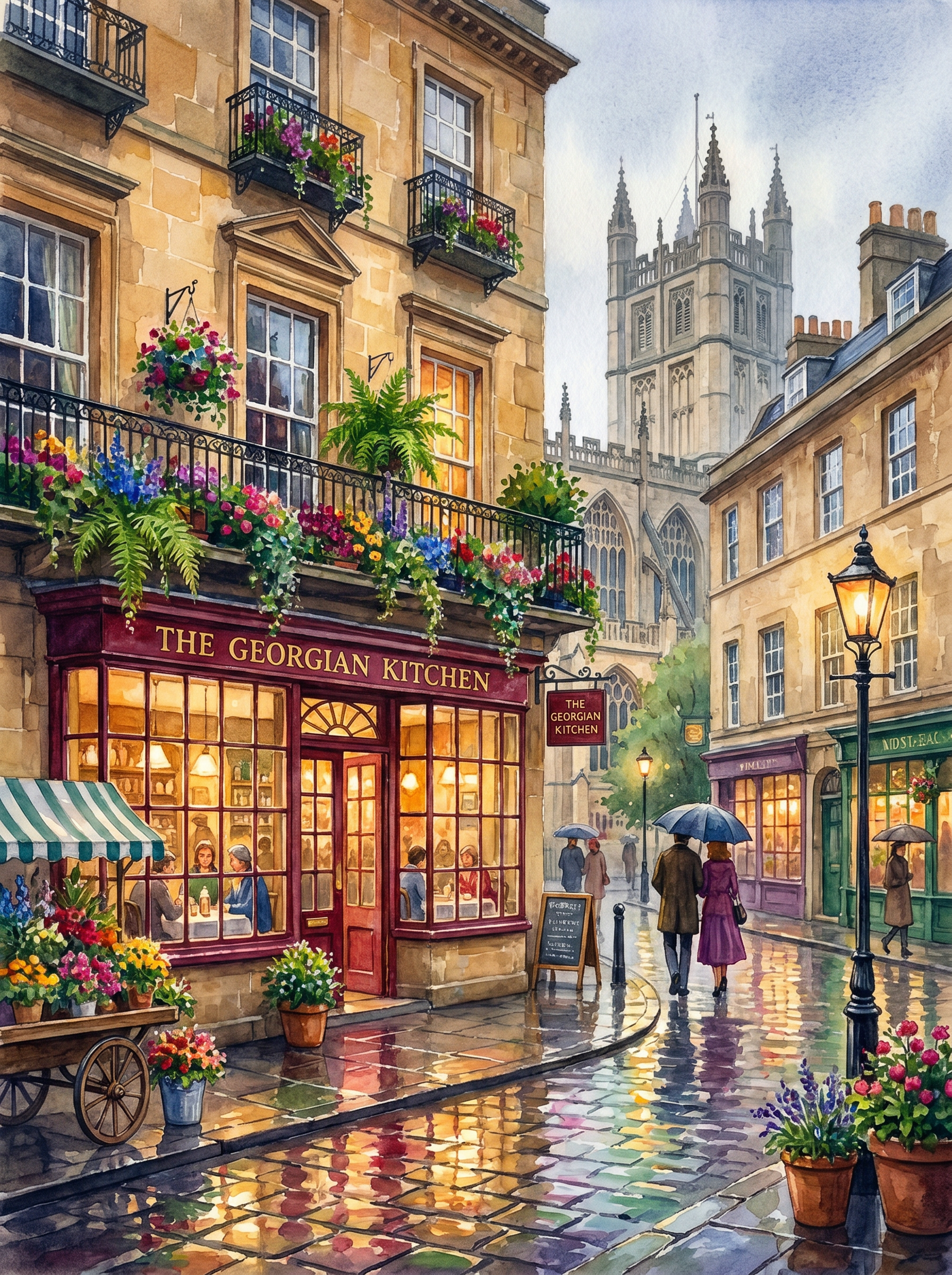 Bath Abbey Rainy Café