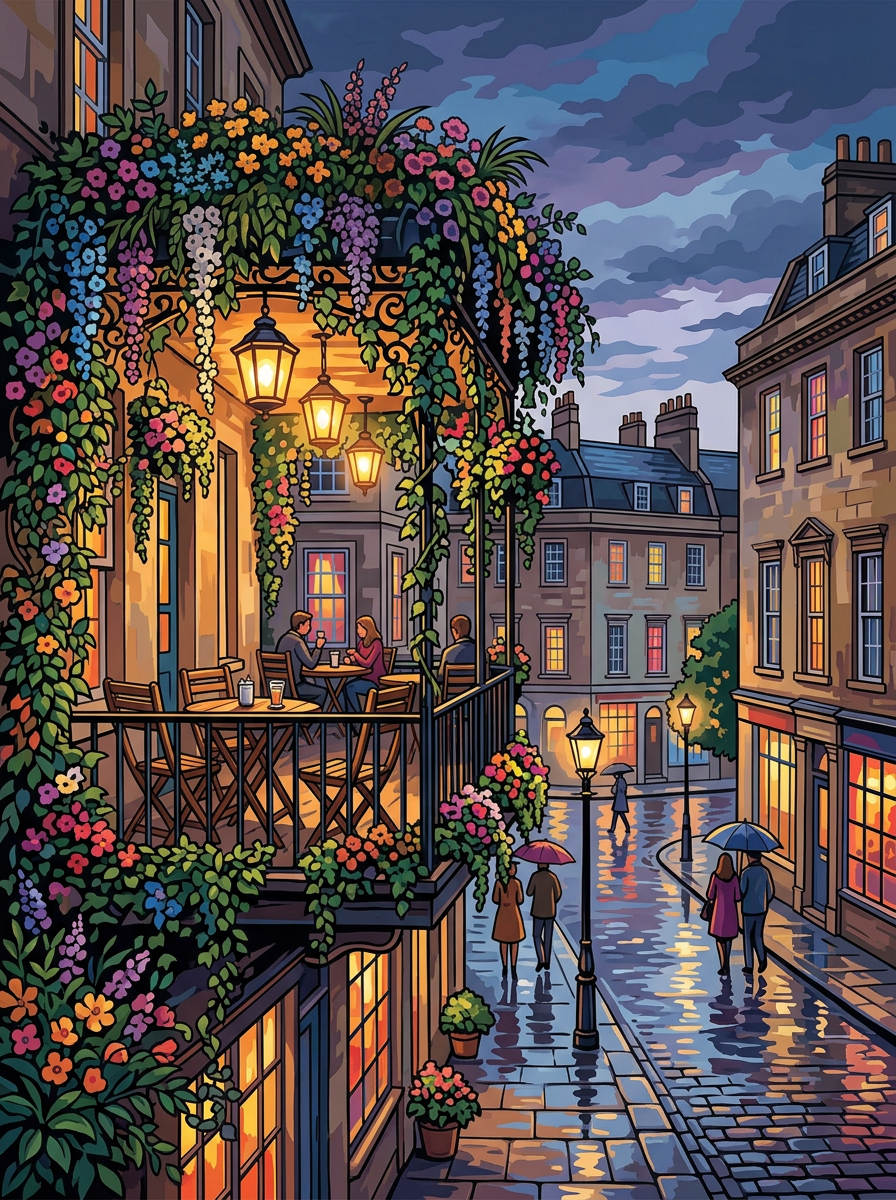Bath Balcony Cafe Rain (150 Color Diamond Painting)