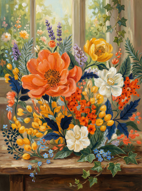 Sunlit Wildflower Still Life (80 Colors)