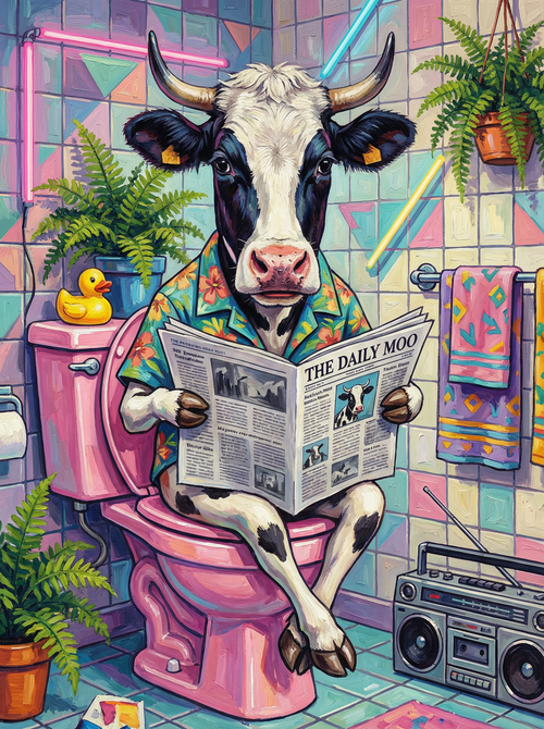Bathroom Break Bovine (100 Color Diamond Painting) Diamond Painting kit