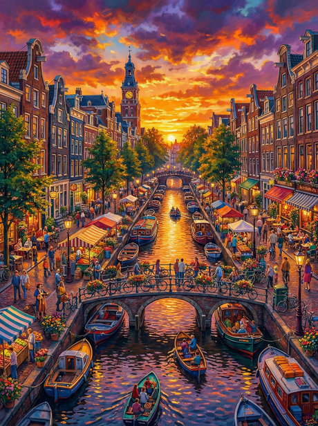 Golden Canal Twilight (Board Canvas) Paint by Numbers kit