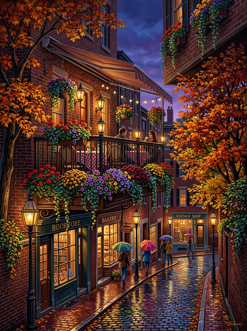Beacon Hill Balcony Rain (150 Color Diamond Painting)