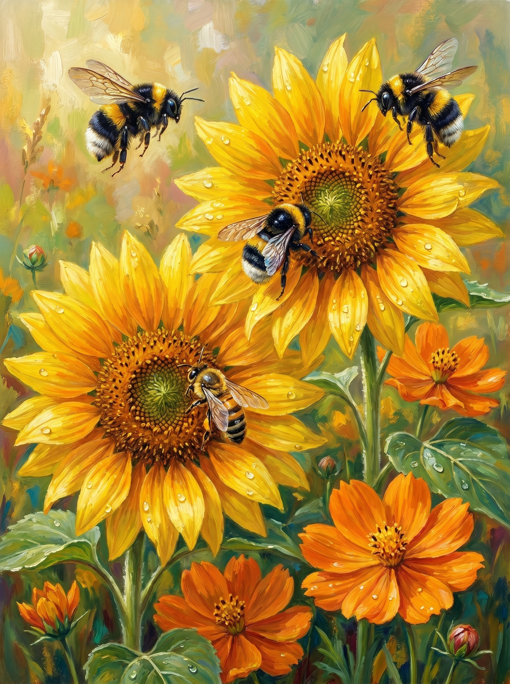 Bees Sunflowers Meadow (Diamond Painting)
