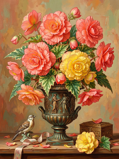Begonia Bronze Urn Still Life (Diamond Painting)